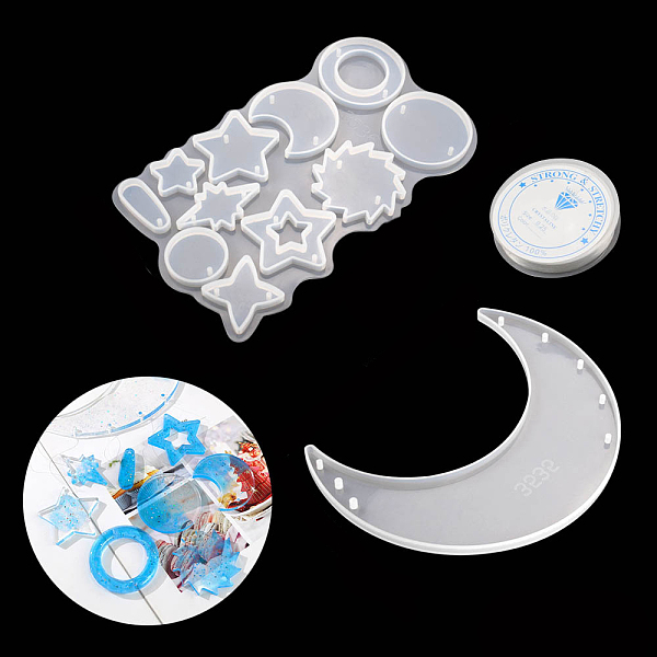 PandaHall DIY Moon/Star/Sun Wind Chime Making Kits, including Molds, Elastic Crystal Thread, White, 207~240x140~162x7mm Silicone White
PandaHall DIY Moon/Star/Sun Wind Chime Making Kits, including Molds, Elastic Crystal Thread, White, 207~240x140~162x7mm Silicone White