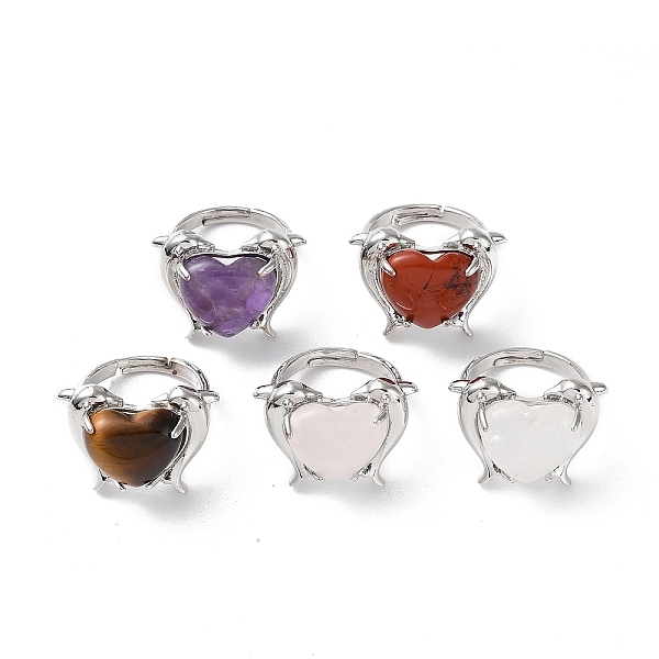 PandaHall Natural & Synthetic Mixed Gemstone Dolphin & Heart Adjustable Rings, Long-Lasting Plated, Inner Diameter: 18mm Mixed Stone
PandaHall Natural & Synthetic Mixed Gemstone Dolphin & Heart Adjustable Rings, Long-Lasting Plated, Inner Diameter: 18mm Mixed Stone
