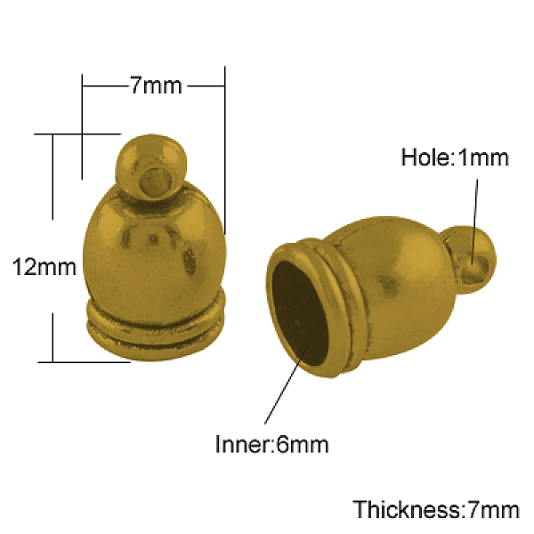 PandaHall Tibetan Style Cord Ends, Cadmium Free & Lead Free, Column, Antique Golden, 12x7x7mm, Hole: 1mm, Inner Diameter: 6mm Alloy
PandaHall Tibetan Style Cord Ends, Cadmium Free & Lead Free, Column, Antique Golden, 12x7x7mm, Hole: 1mm, Inner Diameter: 6mm Alloy