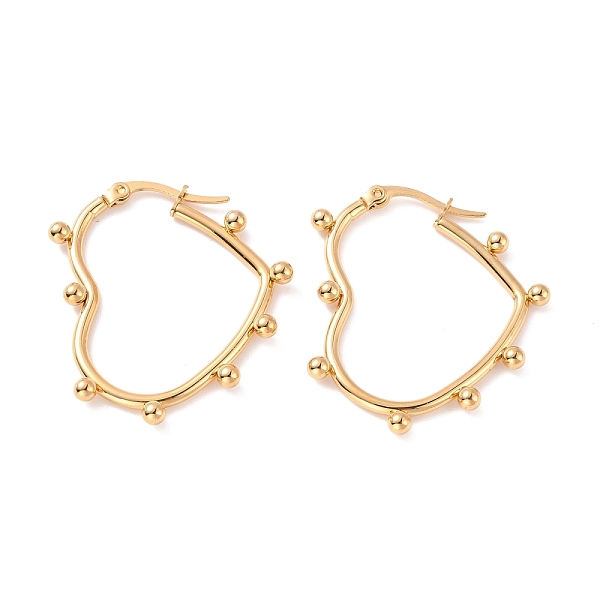 PandaHall Vacuum Plating 304 Stainless Steel Beaded Heart Hoop Earrings for Women, Golden, 36x31x3mm, Pin: 0.7mm 304 Stainless Steel Heart
PandaHall Vacuum Plating 304 Stainless Steel Beaded Heart Hoop Earrings for Women, Golden, 36x31x3mm, Pin: 0.7mm 304 Stainless Steel Heart