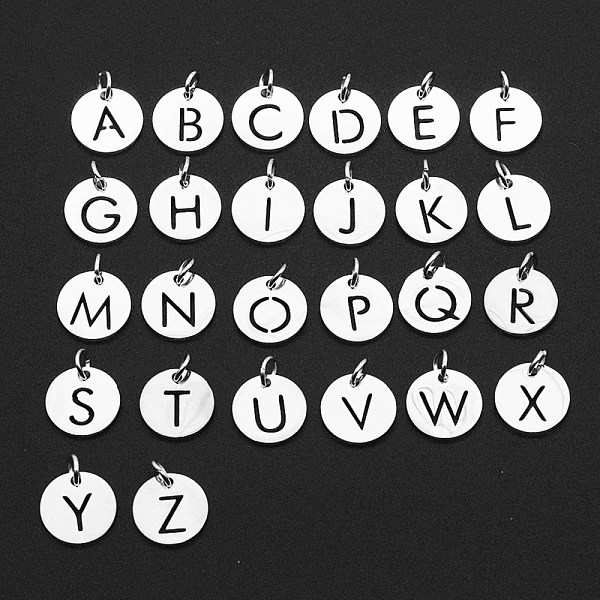 PandaHall 201 Stainless Steel Charms, Laser Cut, with Jump Rings, Flat Round with Alphabet A~Z, Stainless Steel Color, 12x12x1mm, Hole: 3mm...
PandaHall 201 Stainless Steel Charms, Laser Cut, with Jump Rings, Flat Round with Alphabet A~Z, Stainless Steel Color, 12x12x1mm, Hole: 3mm...