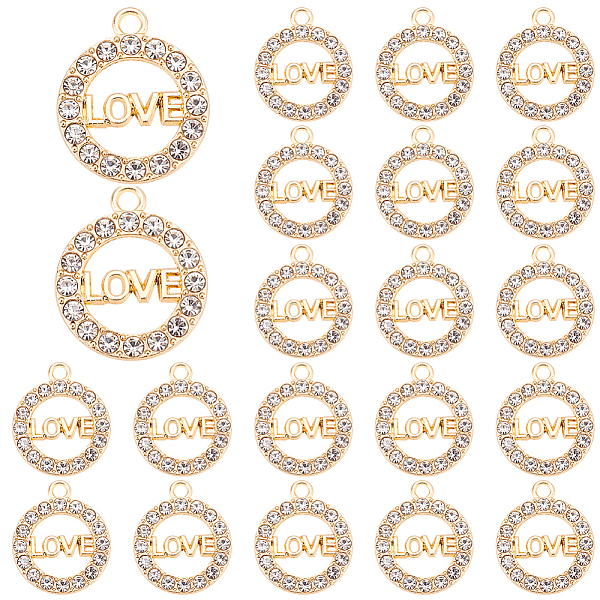PandaHall 30Pcs Zinc Alloy Crystal Rhinestone Pendants, Ring with Word Love, Golden, 21x18x2mm, Hole: 2mm Alloy+Rhinestone Flat Round
PandaHall 30Pcs Zinc Alloy Crystal Rhinestone Pendants, Ring with Word Love, Golden, 21x18x2mm, Hole: 2mm Alloy+Rhinestone Flat Round