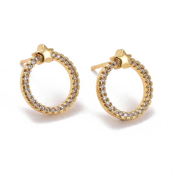 PandaHall Ring & Star Brass Micro Pave Clear Cubic Zirconia Ear Studs, Lead Free & Cadmium Free, Real 18K Gold Plated, 15.5x14mm, Pin: 0.8mm...
PandaHall Ring & Star Brass Micro Pave Clear Cubic Zirconia Ear Studs, Lead Free & Cadmium Free, Real 18K Gold Plated, 15.5x14mm, Pin: 0.8mm...