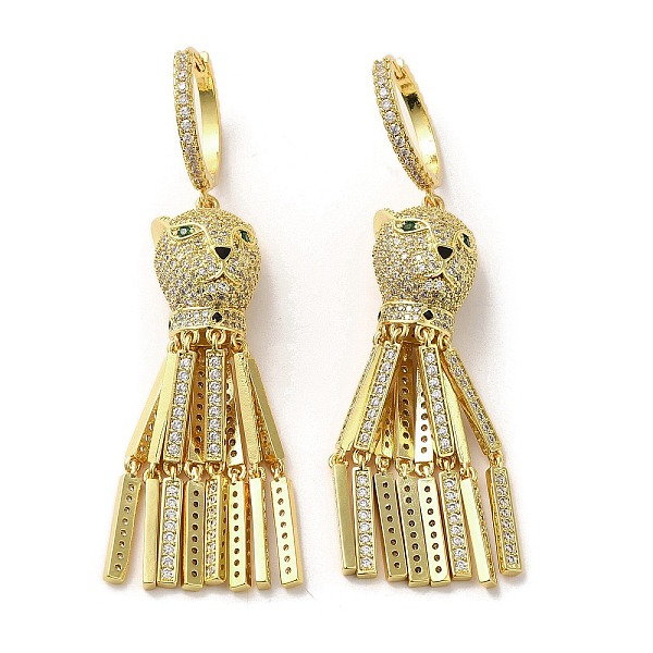 PandaHall Leopard Head Real 18K Gold Plated Brass Dangle Hoop Earrings, Rectangle Tassel Earrings with Cubic Zirconia, Green, 75x14mm Cubic...
PandaHall Leopard Head Real 18K Gold Plated Brass Dangle Hoop Earrings, Rectangle Tassel Earrings with Cubic Zirconia, Green, 75x14mm Cubic...