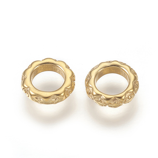 PandaHall 304 Stainless Steel Beads, Large Hole Beads, Ion Plating (IP), Ring, Golden, 8.5x2.5mm, Hole: 5mm 304 Stainless Steel Ring
PandaHall 304 Stainless Steel Beads, Large Hole Beads, Ion Plating (IP), Ring, Golden, 8.5x2.5mm, Hole: 5mm 304 Stainless Steel Ring