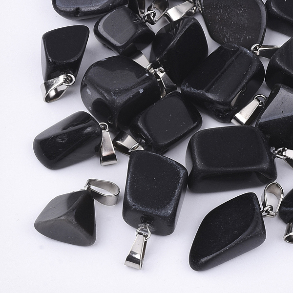 PandaHall Natural Black Stone Pendants, with Stainless Steel Snap On Bails, Nuggets, 15~35x10~20x5~15mm, Hole: 3x7.5mm Black Stone Nuggets
PandaHall Natural Black Stone Pendants, with Stainless Steel Snap On Bails, Nuggets, 15~35x10~20x5~15mm, Hole: 3x7.5mm Black Stone Nuggets