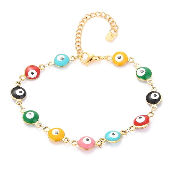 PandaHall 304 Stainless Steel Link Bracelets, with Enamel and Lobster Claw Clasps, Evil Eye, Colorful, Golden, 7-3/4 inch(19.8cm) 304...
PandaHall 304 Stainless Steel Link Bracelets, with Enamel and Lobster Claw Clasps, Evil Eye, Colorful, Golden, 7-3/4 inch(19.8cm) 304...