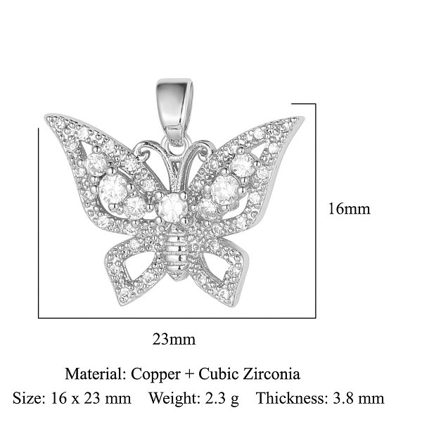 PandaHall Brass Micro Pave Cubic Zirconia Pendants, Butterfly Charms, Platinum, 23x16x3.8mm Brass+Cubic Zirconia Butterfly Clear
PandaHall Brass Micro Pave Cubic Zirconia Pendants, Butterfly Charms, Platinum, 23x16x3.8mm Brass+Cubic Zirconia Butterfly Clear