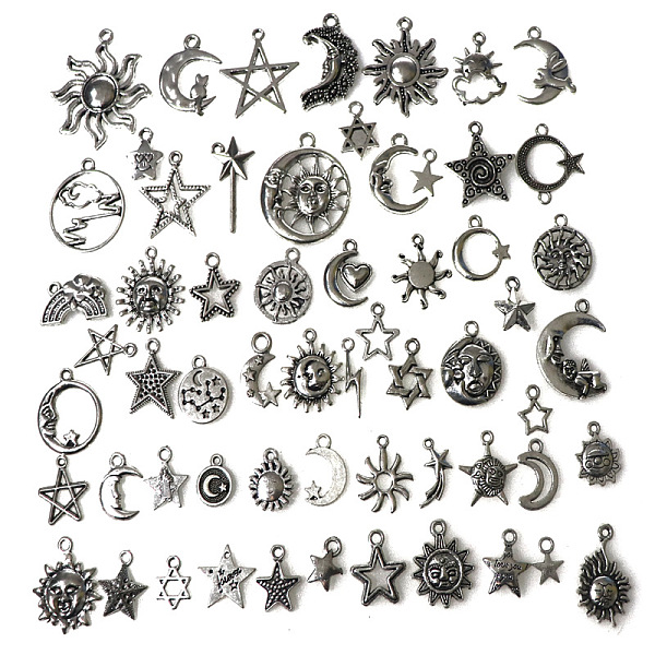 PandaHall Tibetan Style Alloy Pendants, Star and Moon, Antique Silver, 10~30mm, 60pcs/bag Alloy Mixed Shapes
PandaHall Tibetan Style Alloy Pendants, Star and Moon, Antique Silver, 10~30mm, 60pcs/bag Alloy Mixed Shapes