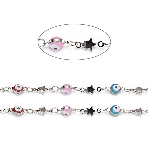 PandaHall Handmade Brass Beaded Chains, with Enamel and Spool, Soldered, Long-Lasting Plated, Evil Eyes & Star, Colorful, Platinum...
PandaHall Handmade Brass Beaded Chains, with Enamel and Spool, Soldered, Long-Lasting Plated, Evil Eyes & Star, Colorful, Platinum...