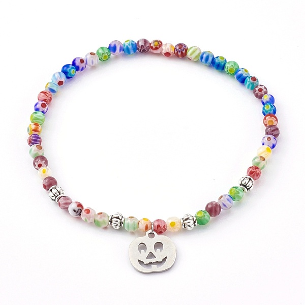 PandaHall 304 Stainless Steel Charm Stretch Bracelets for Halloween, with Alloy Beads and Millefiori Glass Beads, Pumpkin Jack-O'-Lantern...
PandaHall 304 Stainless Steel Charm Stretch Bracelets for Halloween, with Alloy Beads and Millefiori Glass Beads, Pumpkin Jack-O'-Lantern...