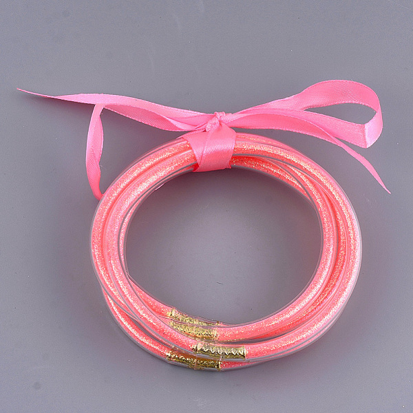 PandaHall PVC Plastic Buddhist Bangle Sets, Jelly Bangles, with Glitter Powder and Polyester Ribbon, Orange Red, 2-1/2 inch(6.3cm), 5pcs/set...
PandaHall PVC Plastic Buddhist Bangle Sets, Jelly Bangles, with Glitter Powder and Polyester Ribbon, Orange Red, 2-1/2 inch(6.3cm), 5pcs/set...