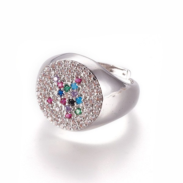 PandaHall Adjustable Brass Micro Pave Cubic Zirconia Finger Rings, Flat Round with Star, Platinum, Size: 7, 17mm Brass+Cubic Zirconia
PandaHall Adjustable Brass Micro Pave Cubic Zirconia Finger Rings, Flat Round with Star, Platinum, Size: 7, 17mm Brass+Cubic Zirconia