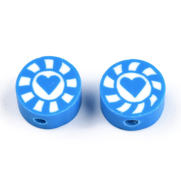 PandaHall Handmade Polymer Clay Beads, Flat Round with Heart & Sun, Dodger Blue, 9~10x5mm, Hole: 1.6mm Polymer Clay Heart
PandaHall Handmade Polymer Clay Beads, Flat Round with Heart & Sun, Dodger Blue, 9~10x5mm, Hole: 1.6mm Polymer Clay Heart