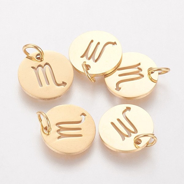 PandaHall 304 Stainless Steel Charms, Flat Round with Constellation/Zodiac Sign, Golden, Scorpio, 12x1mm, Hole: 3mm 304 Stainless Steel...
PandaHall 304 Stainless Steel Charms, Flat Round with Constellation/Zodiac Sign, Golden, Scorpio, 12x1mm, Hole: 3mm 304 Stainless Steel...