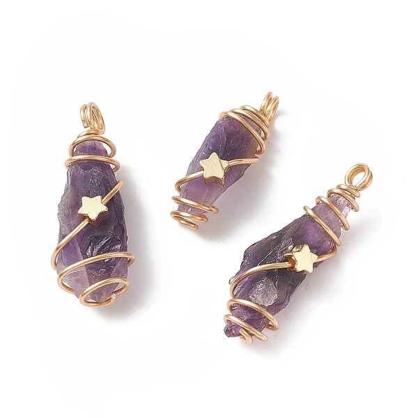 PandaHall Natural Amethyst Copper Wire Wrapped Pendants, Nuggets Charm, Golden, 24~44x8~15x5~15.5mm, Hole: 2.5~4mm Amethyst Nuggets
PandaHall Natural Amethyst Copper Wire Wrapped Pendants, Nuggets Charm, Golden, 24~44x8~15x5~15.5mm, Hole: 2.5~4mm Amethyst Nuggets