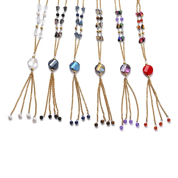 PandaHall 304 Stainless Steel Beaded Necklaces, with Faceted Glass Beads and Natural Gemstone Round Beads, Mixed Color, Golden, 13.58 inch..., Multicolor
PandaHall 304 Stainless Steel Beaded Necklaces, with Faceted Glass Beads and Natural Gemstone Round Beads, Mixed Color, Golden, 13.58 inch..., Multicolor