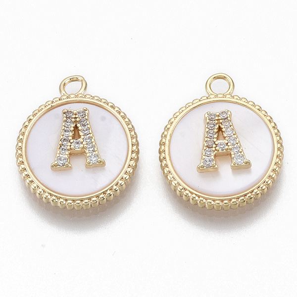 PandaHall Brass Micro Pave Cubic Zirconia Pendants, with Shell, Flat Round with Letter, Nickel Free, Clear, Creamy White, Real 18K Gold...
PandaHall Brass Micro Pave Cubic Zirconia Pendants, with Shell, Flat Round with Letter, Nickel Free, Clear, Creamy White, Real 18K Gold...