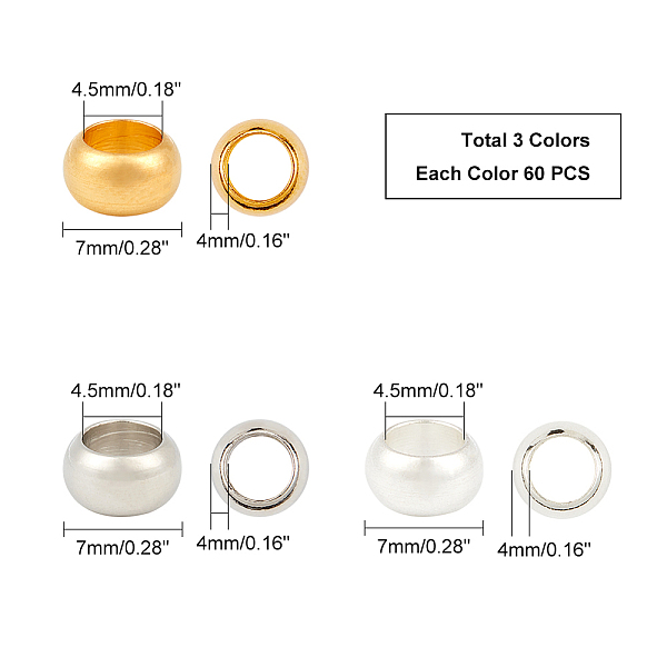 PandaHall Brass European Beads, Large Hole Beads, Rondelle, Golden & Platinum & Silver Color Plated, 7x4mm, Hole: 4.5mm, 3colors...
PandaHall Brass European Beads, Large Hole Beads, Rondelle, Golden & Platinum & Silver Color Plated, 7x4mm, Hole: 4.5mm, 3colors...