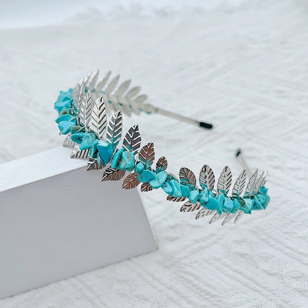 PandaHall Synthetic Turquoise Chip Hair Bands, Hair Accessories for Bridal, with Metal Leaf Hair Hoop, 150x125x35mm Synthetic Turquoise Leaf
PandaHall Synthetic Turquoise Chip Hair Bands, Hair Accessories for Bridal, with Metal Leaf Hair Hoop, 150x125x35mm Synthetic Turquoise Leaf