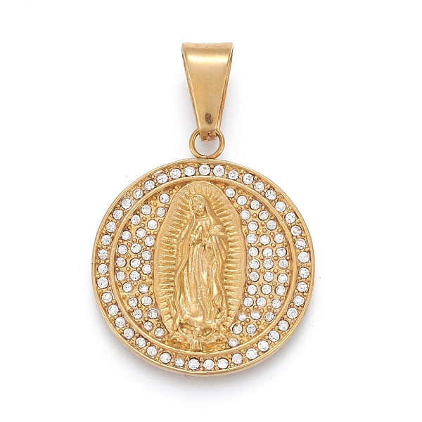 PandaHall 304 Stainless Steel Lady of Guadalupe Pendants, with Crystal Rhinestone, Flat Round with Virgin Mary, Golden, 34.5x30x4mm, Hole..., Clear
PandaHall 304 Stainless Steel Lady of Guadalupe Pendants, with Crystal Rhinestone, Flat Round with Virgin Mary, Golden, 34.5x30x4mm, Hole..., Clear