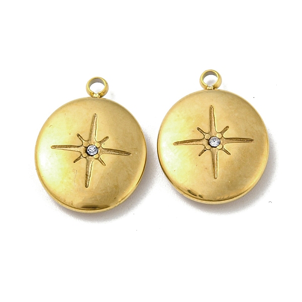 PandaHall 304 Stainless Steel Pendants, with Crystal Rhinestone, Flat Round with Star Charms, Real 14K Gold Plated, 16x12x3mm, Hole: 1.5mm..., Clear
PandaHall 304 Stainless Steel Pendants, with Crystal Rhinestone, Flat Round with Star Charms, Real 14K Gold Plated, 16x12x3mm, Hole: 1.5mm..., Clear