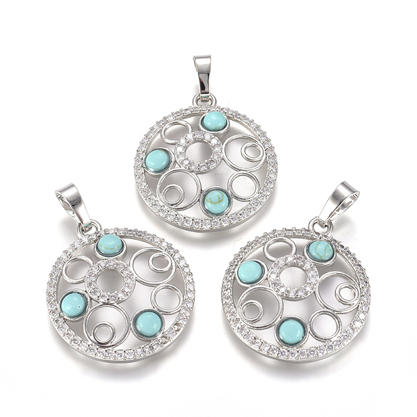 PandaHall Synthetic Turquoise Pendants, with Platinum Tone Brass Findings and Crystal Rhinestone, Flat Round, 29x25.5x4.5mm, Hole: 4.5x8mm..., Clear
PandaHall Synthetic Turquoise Pendants, with Platinum Tone Brass Findings and Crystal Rhinestone, Flat Round, 29x25.5x4.5mm, Hole: 4.5x8mm..., Clear