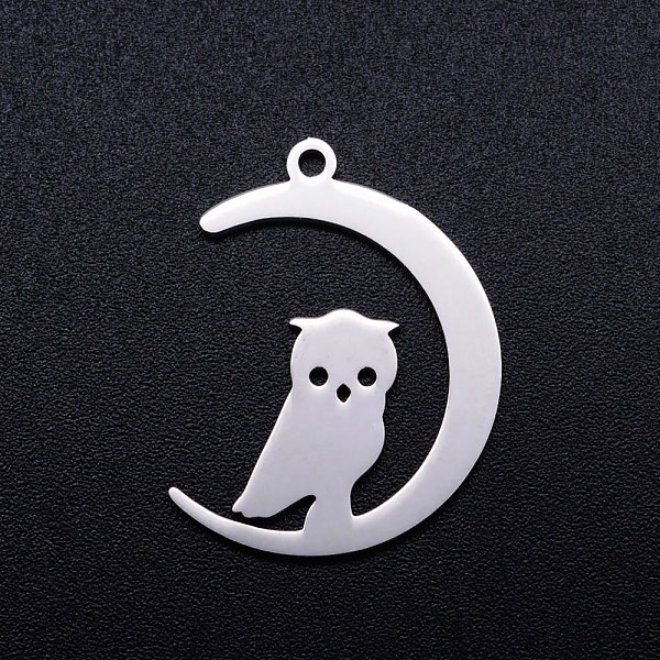 PandaHall 201 Stainless Steel Pendants, Crescent Moon with Owl, Stainless Steel Color, 23.5x17.5x1mm, Hole: 1.5mm 201 Stainless Steel Owl
PandaHall 201 Stainless Steel Pendants, Crescent Moon with Owl, Stainless Steel Color, 23.5x17.5x1mm, Hole: 1.5mm 201 Stainless Steel Owl
