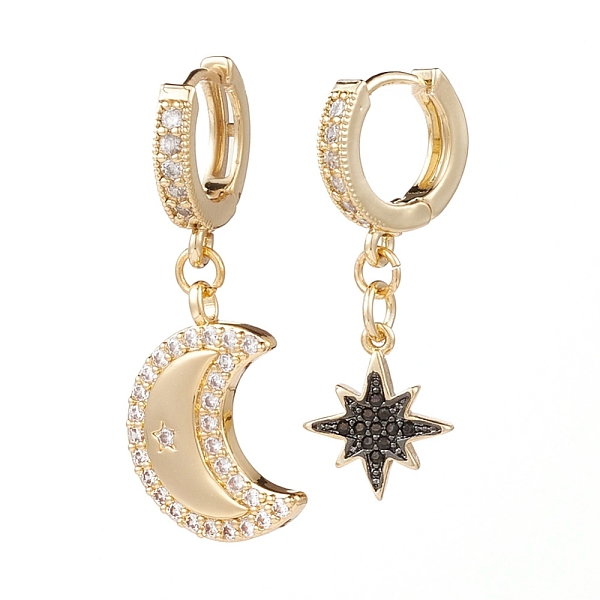 PandaHall Brass Micro Pave Cubic Zirconia Huggie Hoop Earrings, Asymmetrical Earrings, Moon & Star, Golden, 32~35mm, Pin: 1mm Brass Moon
PandaHall Brass Micro Pave Cubic Zirconia Huggie Hoop Earrings, Asymmetrical Earrings, Moon & Star, Golden, 32~35mm, Pin: 1mm Brass Moon