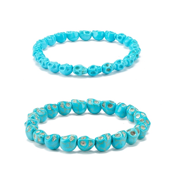 PandaHall 2Pcs 2 Style Synthetic Turquoise(Dyed) Skull Stretch Bracelets Set, Gemstone Halloween Jewelry for Women, Cyan, Inner Diameter...
PandaHall 2Pcs 2 Style Synthetic Turquoise(Dyed) Skull Stretch Bracelets Set, Gemstone Halloween Jewelry for Women, Cyan, Inner Diameter...