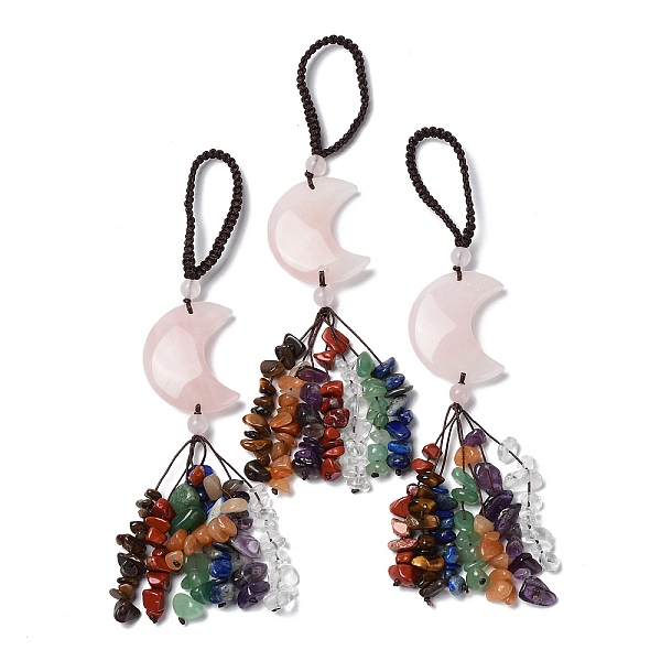 PandaHall Moon Natural Rose Quartz Pendant Decorations, Nylon Cord and Gemstone Chip Tassel Hanging Ornaments, 150~155mm Rose Quartz Moon
PandaHall Moon Natural Rose Quartz Pendant Decorations, Nylon Cord and Gemstone Chip Tassel Hanging Ornaments, 150~155mm Rose Quartz Moon