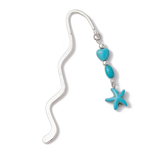 PandaHall Zinc Alloy Wavy Bookmarks, Synthetic Turquoise Bead Pendant Bookmark, Starfish, 85.5mm, Pendant: 47.5x13.5x4.5mm Alloy Starfish
PandaHall Zinc Alloy Wavy Bookmarks, Synthetic Turquoise Bead Pendant Bookmark, Starfish, 85.5mm, Pendant: 47.5x13.5x4.5mm Alloy Starfish