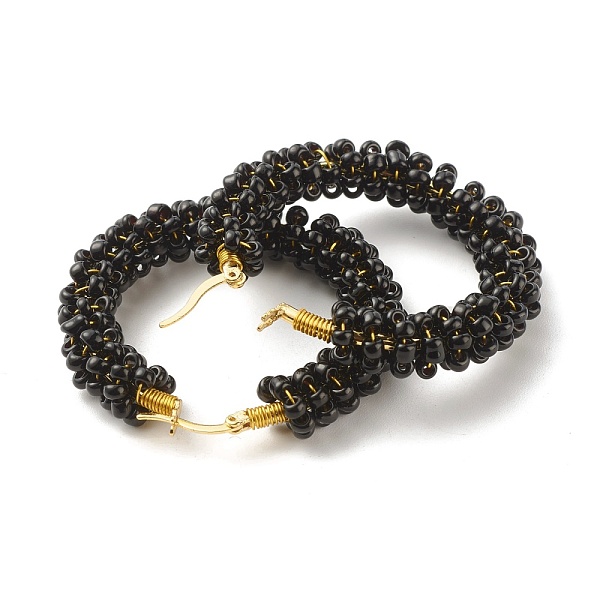 PandaHall Glass Seed Beaded Hoop Earrings for Women, Real 18K Gold Plated Big Circle Brass Hoop Earrings, Black, 44x45x8.5mm, Pin: 1.4x0.4mm...
PandaHall Glass Seed Beaded Hoop Earrings for Women, Real 18K Gold Plated Big Circle Brass Hoop Earrings, Black, 44x45x8.5mm, Pin: 1.4x0.4mm...