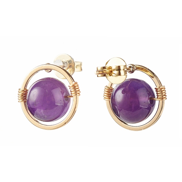 PandaHall Natural Amethyst Round Beads Stud Earrings for Girl Women, Wire Wrap Brass Earring, Golden, 12.5x12mm, Pin: 0.7mm Amethyst Half...
PandaHall Natural Amethyst Round Beads Stud Earrings for Girl Women, Wire Wrap Brass Earring, Golden, 12.5x12mm, Pin: 0.7mm Amethyst Half...