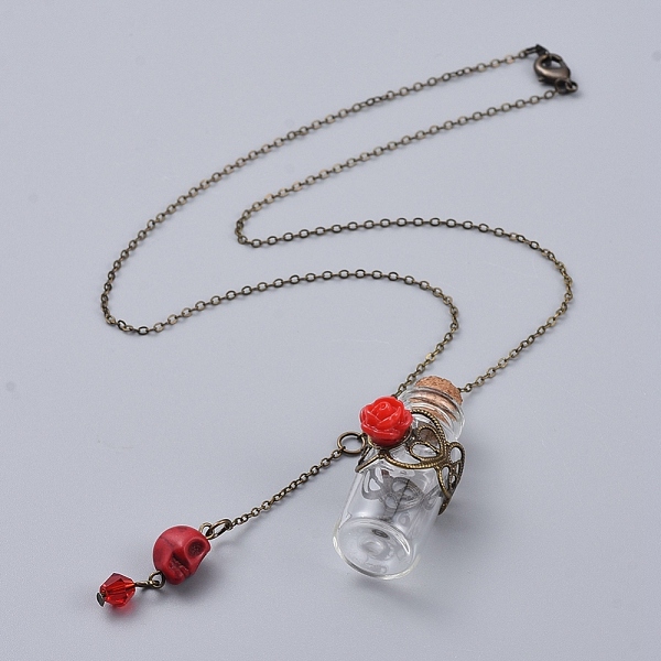 PandaHall Pendant Necklaces, with Skull Synthetic Howlite Beads, Rose Flower Resin Beads, Glass Bottles and Antique Bronze Plated Brass..., Red
PandaHall Pendant Necklaces, with Skull Synthetic Howlite Beads, Rose Flower Resin Beads, Glass Bottles and Antique Bronze Plated Brass..., Red