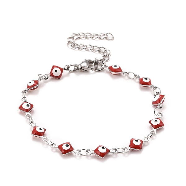 PandaHall Enamel Rhombus with Evil Eye Link Chains Bracelet, 304 Stainless Steel Jewelry for Women, Stainless Steel Color, Red, 6-5/8 inch...
PandaHall Enamel Rhombus with Evil Eye Link Chains Bracelet, 304 Stainless Steel Jewelry for Women, Stainless Steel Color, Red, 6-5/8 inch...