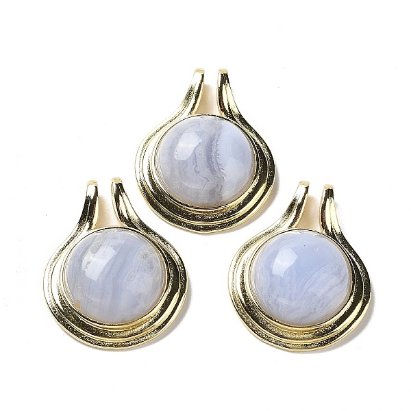 PandaHall Natural Blue Lace Agate Pendants, Rack Plating Golden Plated Brass Half Round Charms, Cadmium Free & Lead Free, 28x22.5x10mm, Hole...
PandaHall Natural Blue Lace Agate Pendants, Rack Plating Golden Plated Brass Half Round Charms, Cadmium Free & Lead Free, 28x22.5x10mm, Hole...