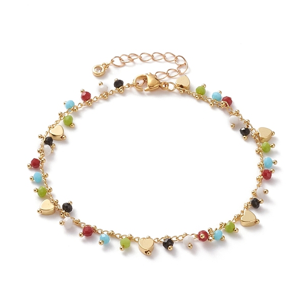 PandaHall Charm Anklets, with Rondelle Faceted Glass Beads, Brass Heart Beads and 304 Stainless Steel Lobster Claw Clasps, Colorful, Golden...
PandaHall Charm Anklets, with Rondelle Faceted Glass Beads, Brass Heart Beads and 304 Stainless Steel Lobster Claw Clasps, Colorful, Golden...