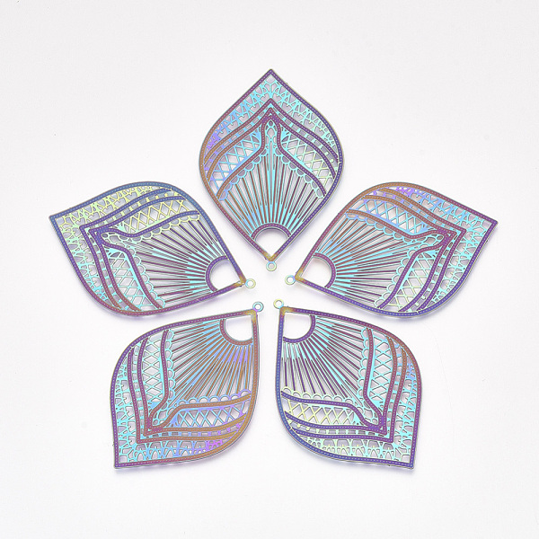PandaHall Ion Plating(IP) 304 Stainless Steel Filigree Big Pendants, Etched Metal Embellishments, Leaf, Rainbow Color, 56x37x0.2mm, Hole...
PandaHall Ion Plating(IP) 304 Stainless Steel Filigree Big Pendants, Etched Metal Embellishments, Leaf, Rainbow Color, 56x37x0.2mm, Hole...
