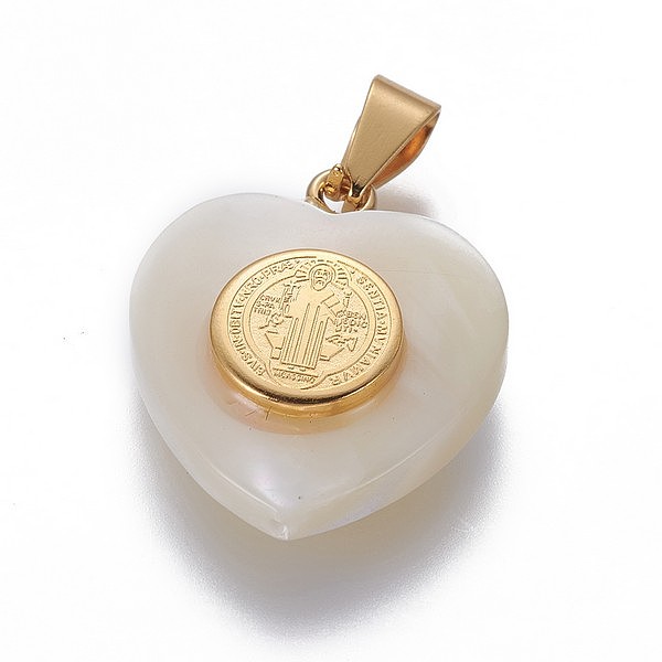 PandaHall Shell Pendants, with 304 Stainless Steel Findings, Religion Theme, Heart with Saint, Golden, 20~22x19~20x6~7mm, Hole: 6.7x3mm..., White
PandaHall Shell Pendants, with 304 Stainless Steel Findings, Religion Theme, Heart with Saint, Golden, 20~22x19~20x6~7mm, Hole: 6.7x3mm..., White