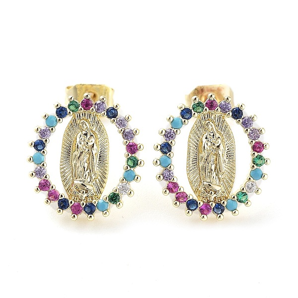 PandaHall Brass Micro Pave Colorful Cubic Zirconia Stud Earrings for Women, Oval with Virgin Mary, Real 18K Gold Plated, 13x12mm Cubic...
PandaHall Brass Micro Pave Colorful Cubic Zirconia Stud Earrings for Women, Oval with Virgin Mary, Real 18K Gold Plated, 13x12mm Cubic...