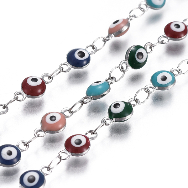PandaHall 304 Stainless Steel Link Chains, with Enamel, Soldered, Flat Round with Evil Eye, Stainless Steel Color, Mixed Color..., Multicolor
PandaHall 304 Stainless Steel Link Chains, with Enamel, Soldered, Flat Round with Evil Eye, Stainless Steel Color, Mixed Color..., Multicolor