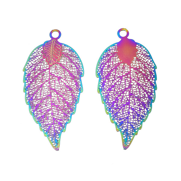 PandaHall Ion Plating(IP) 304 Stainless Steel Filigree Big Pendants, Etched Metal Embellishments, Leaf, Rainbow Color, 52x24.5x0.2mm, Hole...
PandaHall Ion Plating(IP) 304 Stainless Steel Filigree Big Pendants, Etched Metal Embellishments, Leaf, Rainbow Color, 52x24.5x0.2mm, Hole...