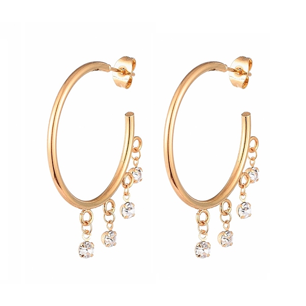 PandaHall 304 Stainless Steel Dangle Stud Earrings, Half Hoop Earrings, with Brass Rhinestone Charms and Ear Nuts, Golden, 39x33x2mm, Pin..., Clear
PandaHall 304 Stainless Steel Dangle Stud Earrings, Half Hoop Earrings, with Brass Rhinestone Charms and Ear Nuts, Golden, 39x33x2mm, Pin..., Clear