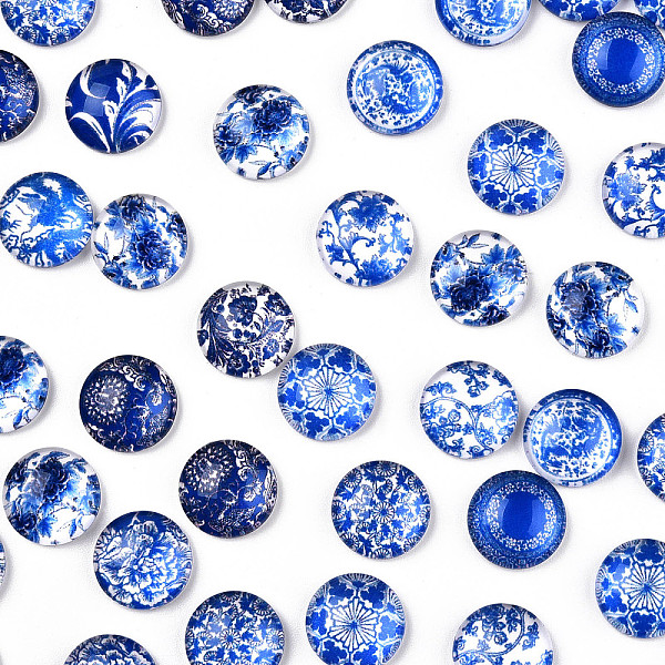 PandaHall Blue and White Floral Printed Glass Cabochons, Half Round/Dome, Steel Blue, 12x4mm Glass Half Round Blue
PandaHall Blue and White Floral Printed Glass Cabochons, Half Round/Dome, Steel Blue, 12x4mm Glass Half Round Blue