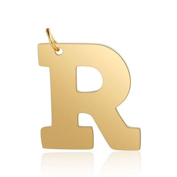 PandaHall 201 Stainless Steel Pendants, Letter, Golden, Letter.R, 30x27.5x1.5mm, Hole: 4.5mm 201 Stainless Steel Letter R
PandaHall 201 Stainless Steel Pendants, Letter, Golden, Letter.R, 30x27.5x1.5mm, Hole: 4.5mm 201 Stainless Steel Letter R