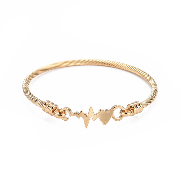 PandaHall 304 Stainless Steel Bangles, Heartbeat, Golden, 2-1/4 inchx2-1/4 inch(5.6x5.6cm) 304 Stainless Steel
PandaHall 304 Stainless Steel Bangles, Heartbeat, Golden, 2-1/4 inchx2-1/4 inch(5.6x5.6cm) 304 Stainless Steel