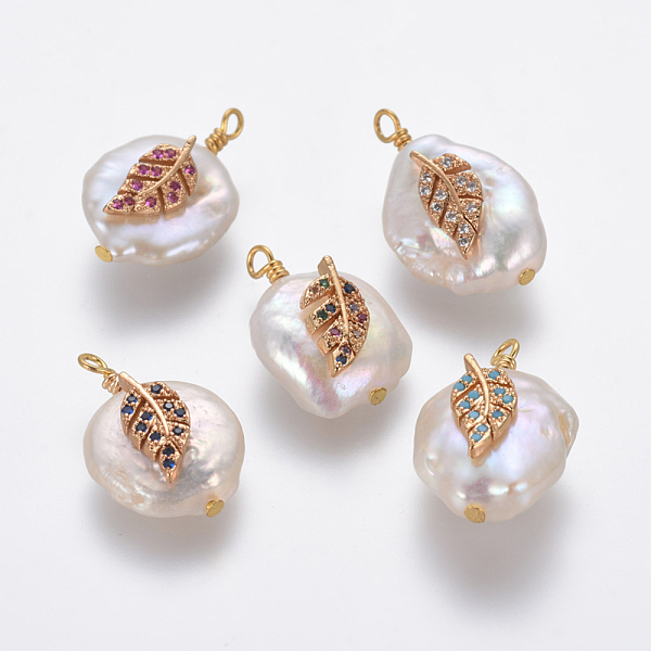 PandaHall Natural Cultured Freshwater Pearl Pendants, with Brass Micro Pave Cubic Zirconia Findings, Nuggets with Leaf, Golden, Mixed Color..., Multicolor
PandaHall Natural Cultured Freshwater Pearl Pendants, with Brass Micro Pave Cubic Zirconia Findings, Nuggets with Leaf, Golden, Mixed Color..., Multicolor