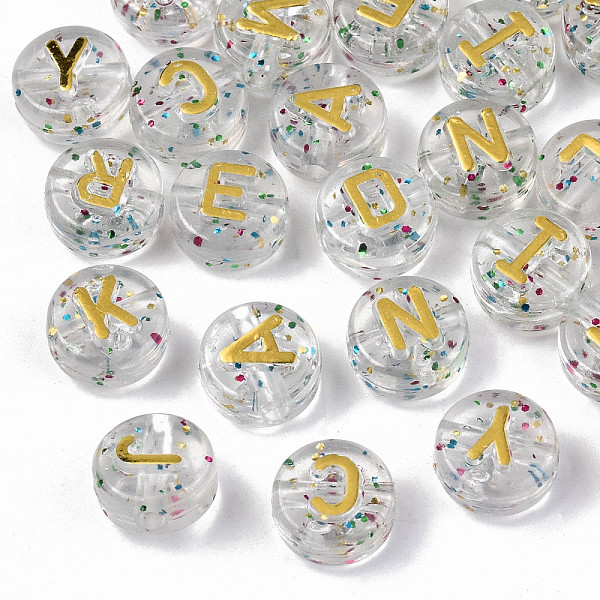 PandaHall Transparent Acrylic Beads, Horizontal Hole, with Glitter Powder, Metal Enlaced, Flat Round with Letters, Flat Round, 10x6mm, Hole...
PandaHall Transparent Acrylic Beads, Horizontal Hole, with Glitter Powder, Metal Enlaced, Flat Round with Letters, Flat Round, 10x6mm, Hole...