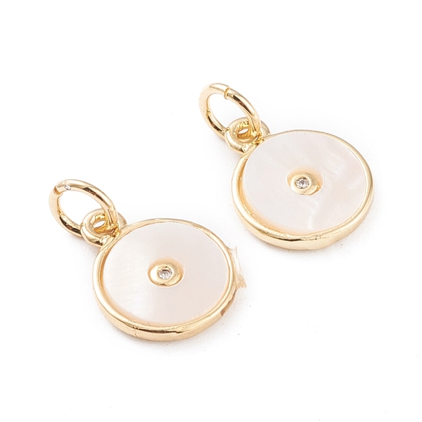 PandaHall Brass Micro Pave Cubic Zirconia Charms, with White Shell, Long-Lasting Plated, Flat Round, Real 18K Gold Plated, 12.5x10x2mm, Hole...
PandaHall Brass Micro Pave Cubic Zirconia Charms, with White Shell, Long-Lasting Plated, Flat Round, Real 18K Gold Plated, 12.5x10x2mm, Hole...